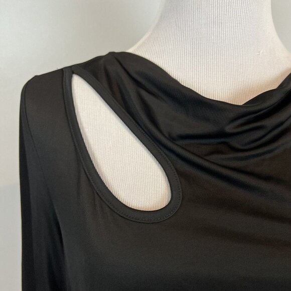 Trina Turk Molise Top Black Long Sleeve Cut Out Drape Neck Blouse Size Large NWT - Picture 3 of 11